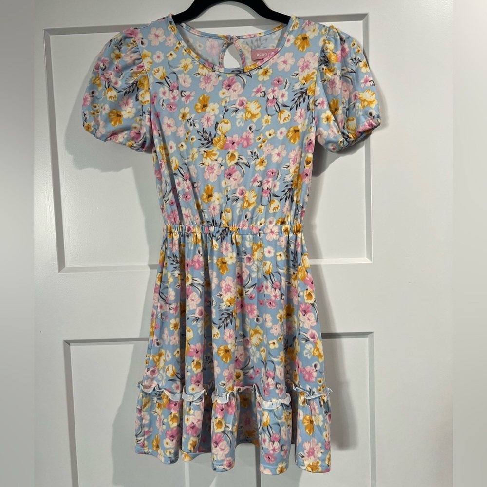 BCBG Girls puff sleeves spring floral pattern dress, size‎ 7/8 (S)